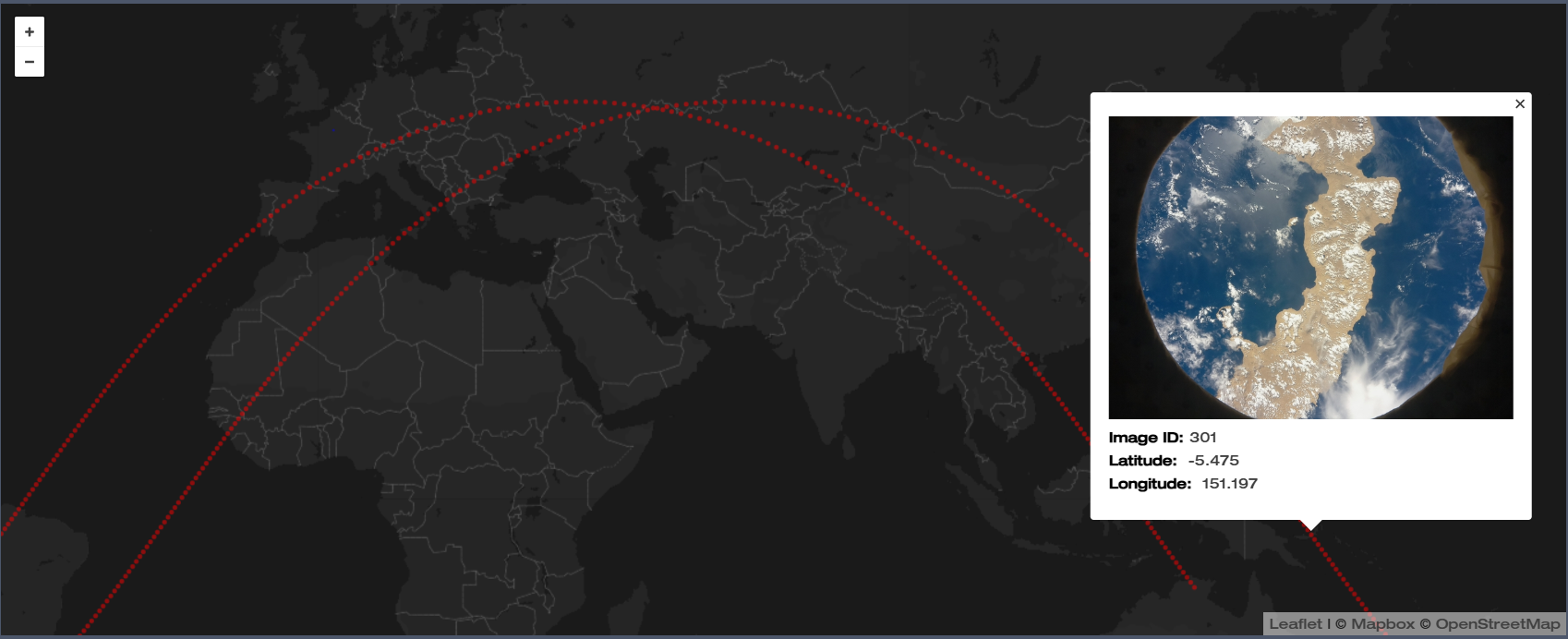 User interface on our website with each red dot representing an image