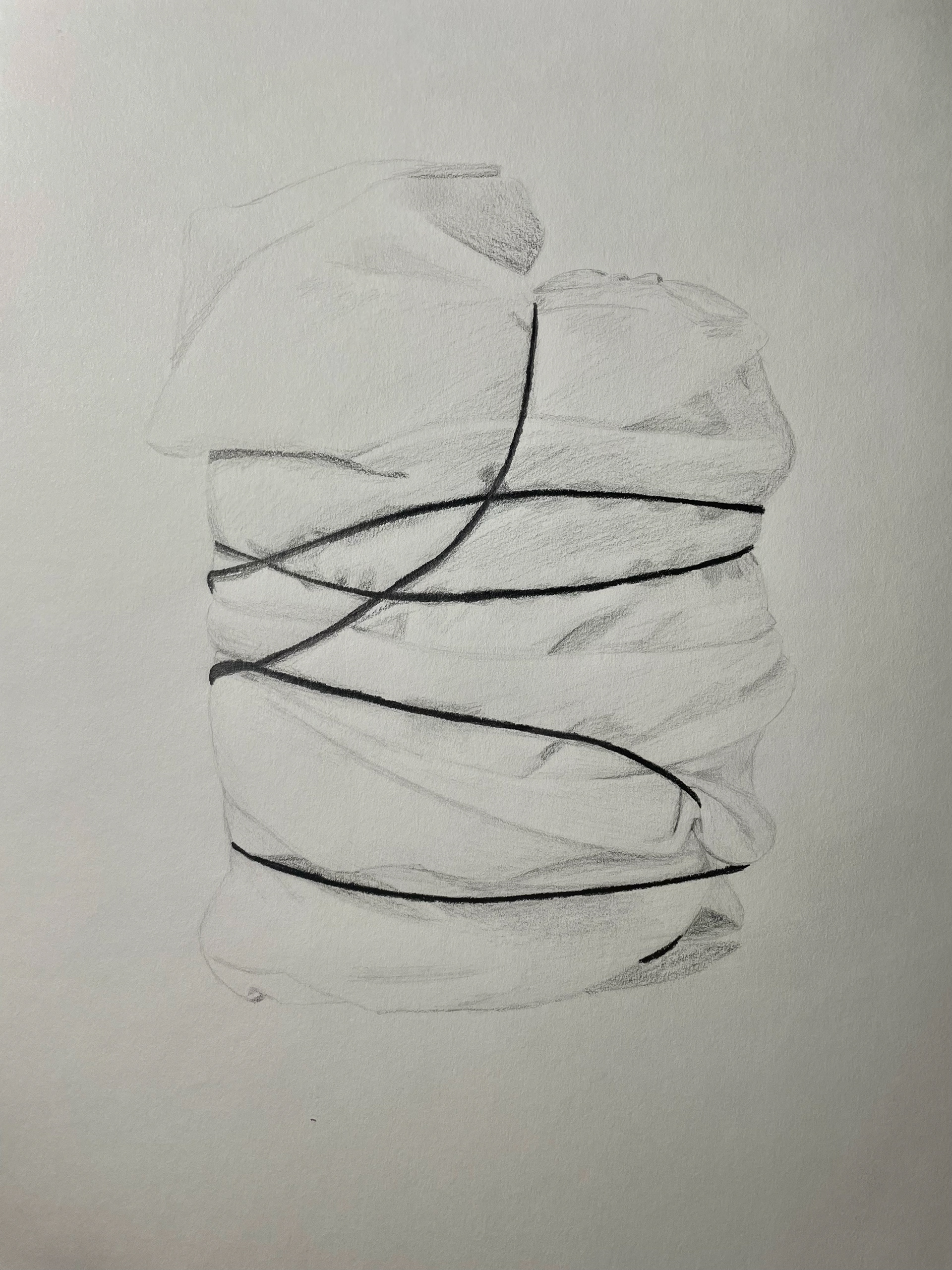 Candle Wrapped with Cloth and String | 2021 | Graphite on Paper | 10" x 7"
