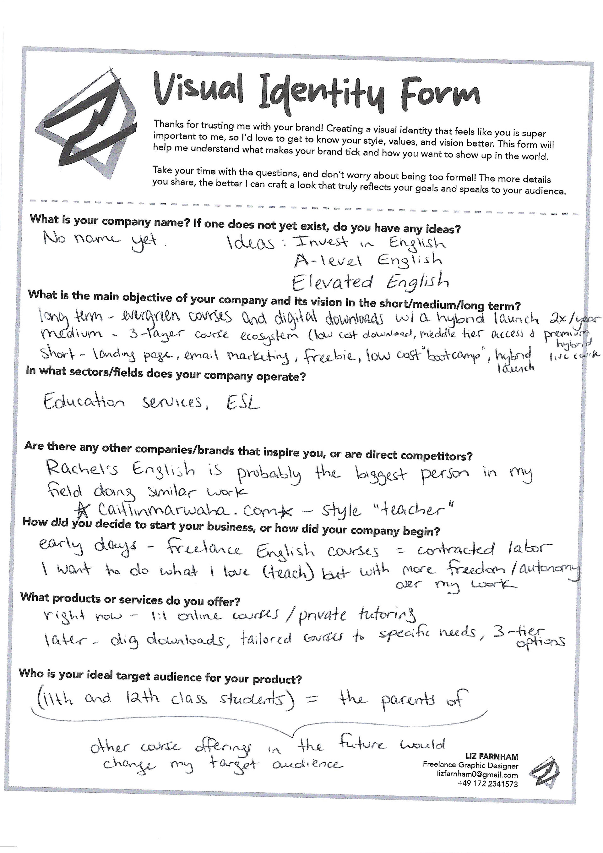 My custom questionnaire I send to brand identity clients