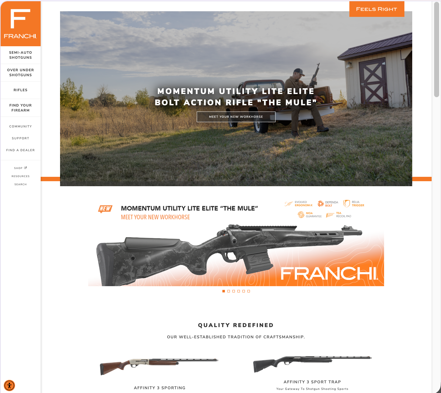 Franchi brand landing page