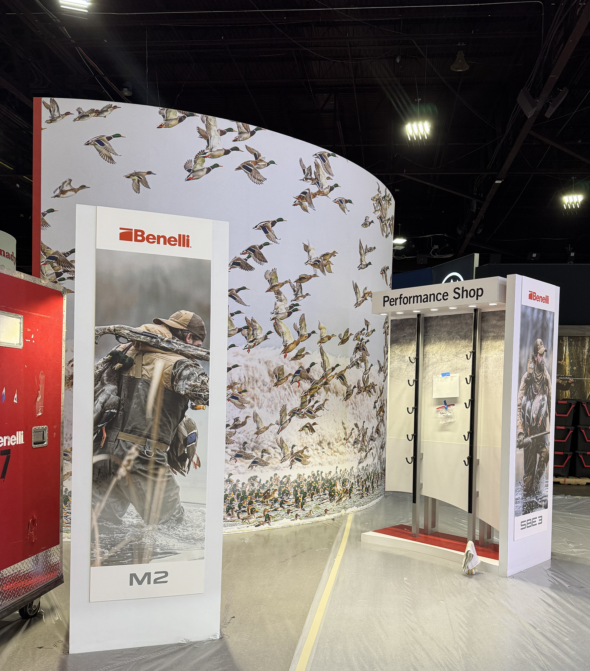 Pre-show Benelli booth wall set up