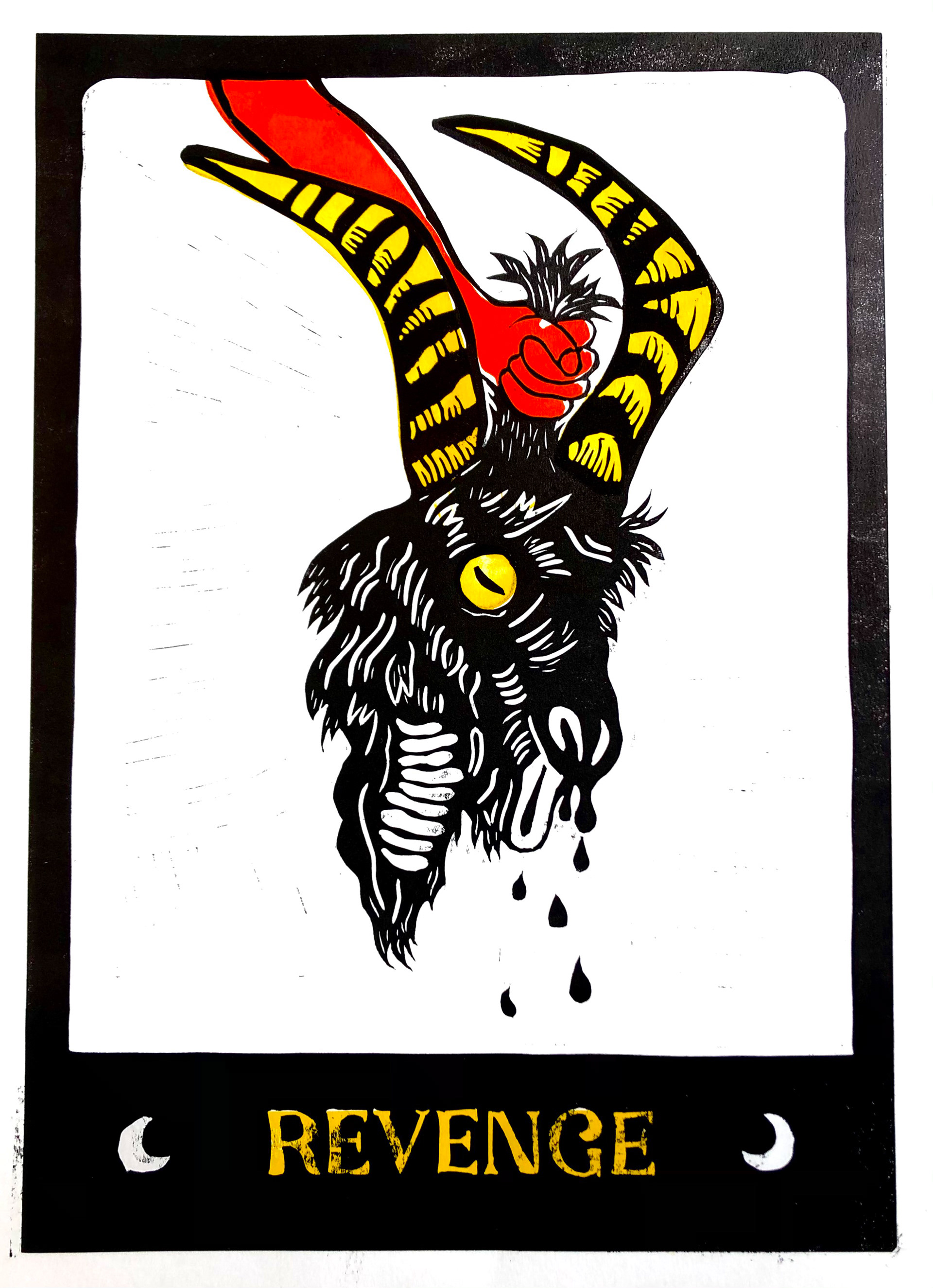 Linosnede van een tarot kaart