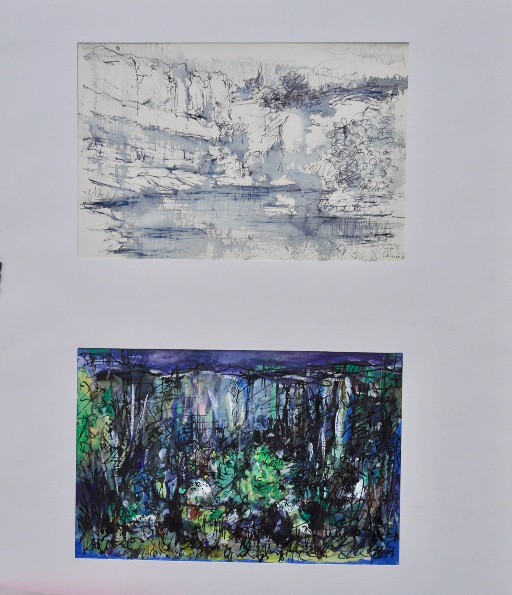 -plume et lavis bleue. 2 aquarelle-