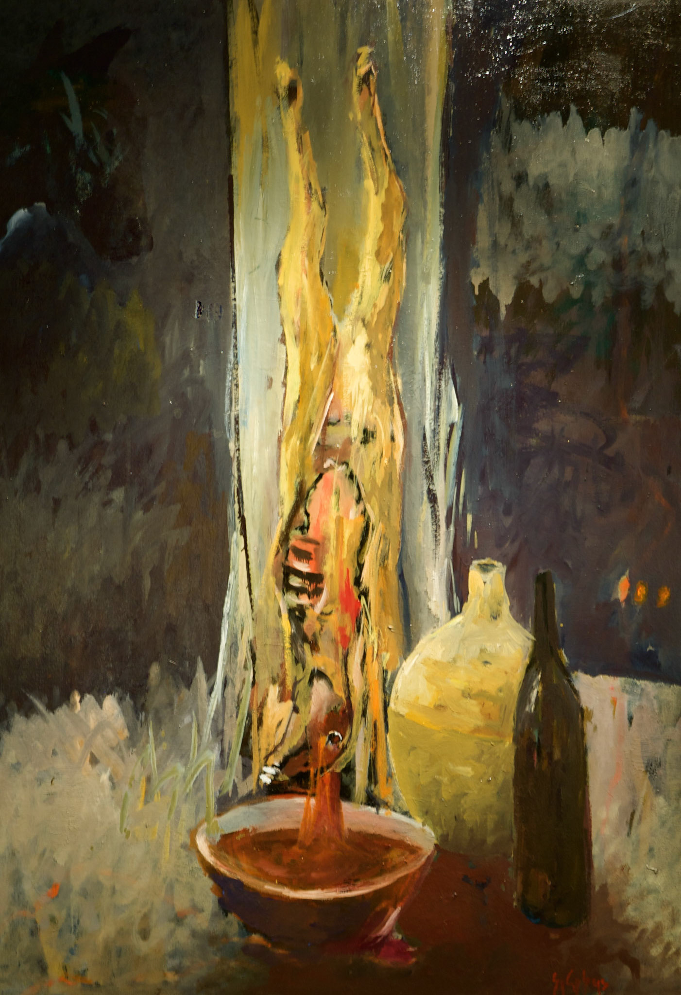 Métaphore de la barbarie-50 p
116X81- isos 200-1963/septembre/octobre 2009- photographié rue Vendrezanne-B.des B.fluorecent+3S.modérée-mise au point sélective- 1/5°à 5,6 . réduction du bruit .
 Huile sur toile . RAW . Nikon D 70 S .