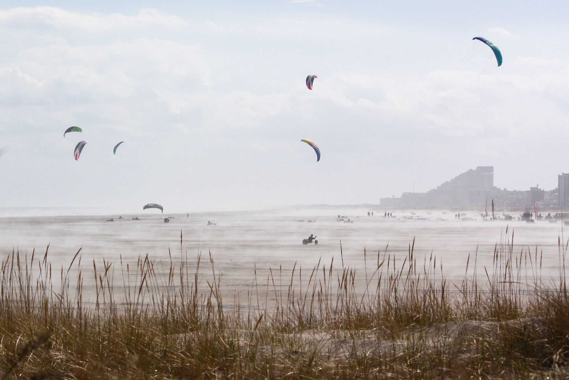 Kite buggies cruise the beach in Wildwood Crest 