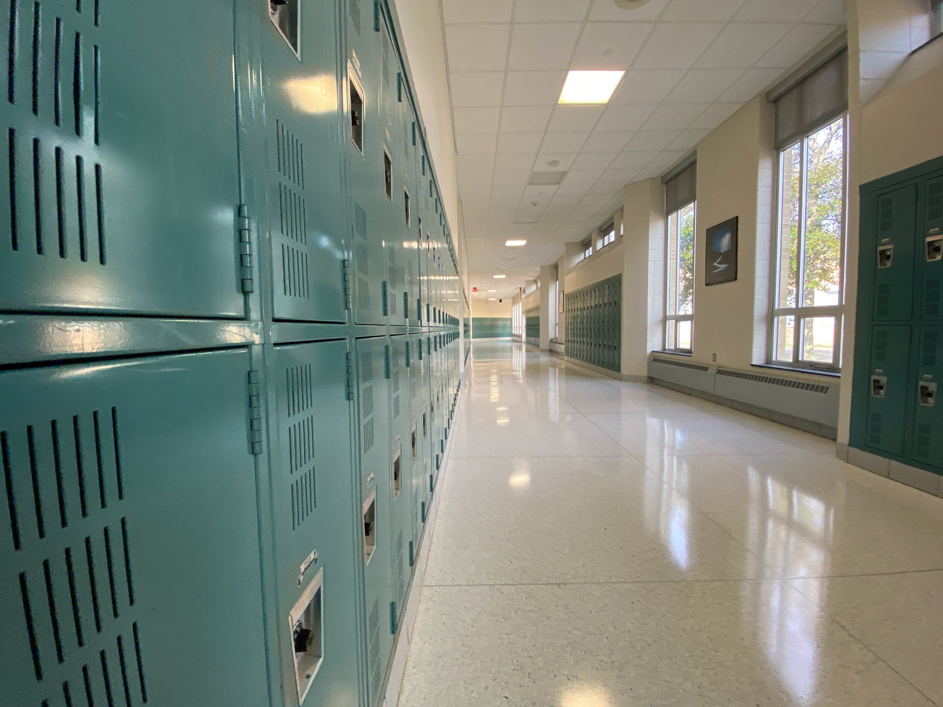 Photo assignment. Cape May County Technical High School hallway accompanied front page story in local daily newspaper