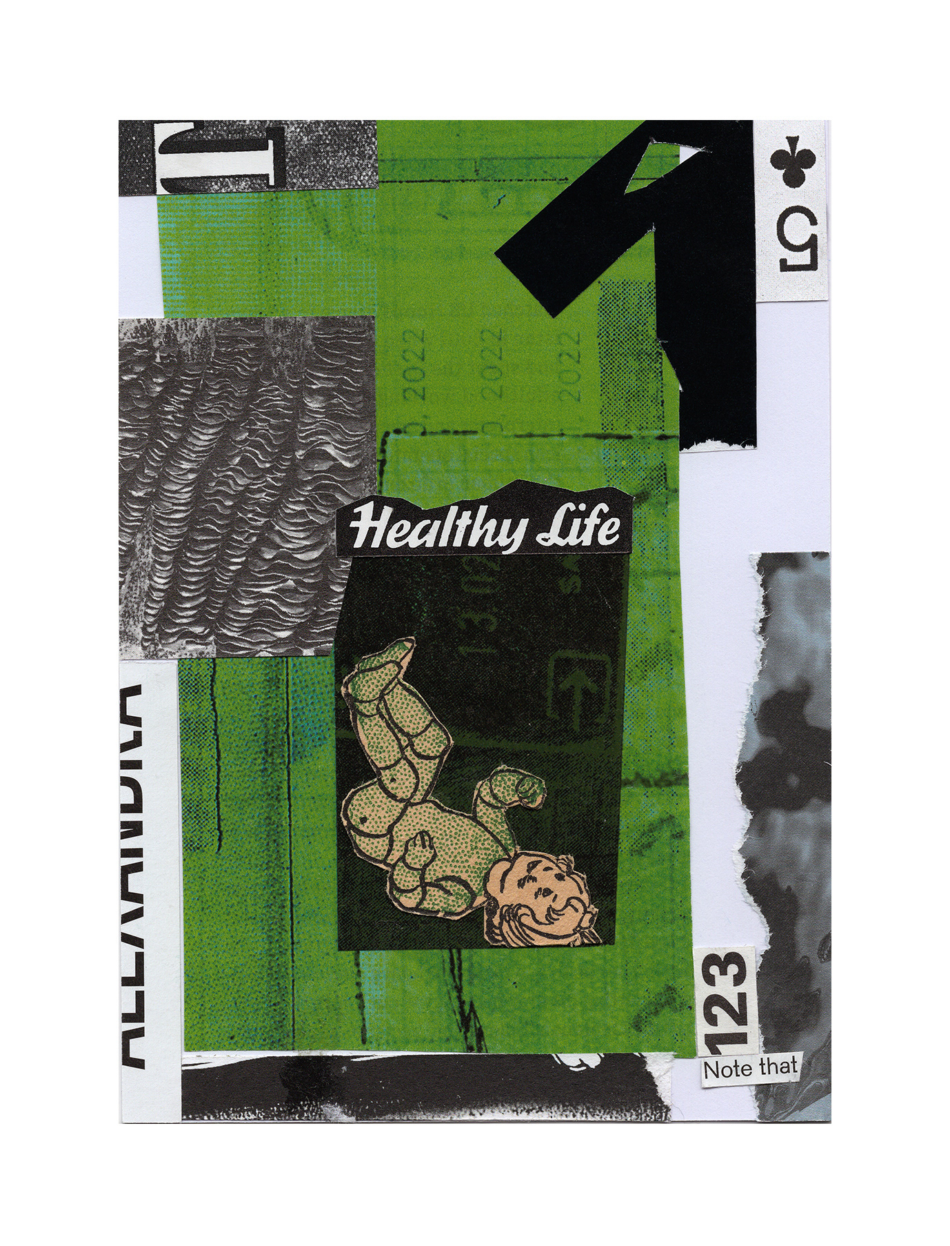 DOWN THE DRAIN _ 06.2023 // collage on white postcard