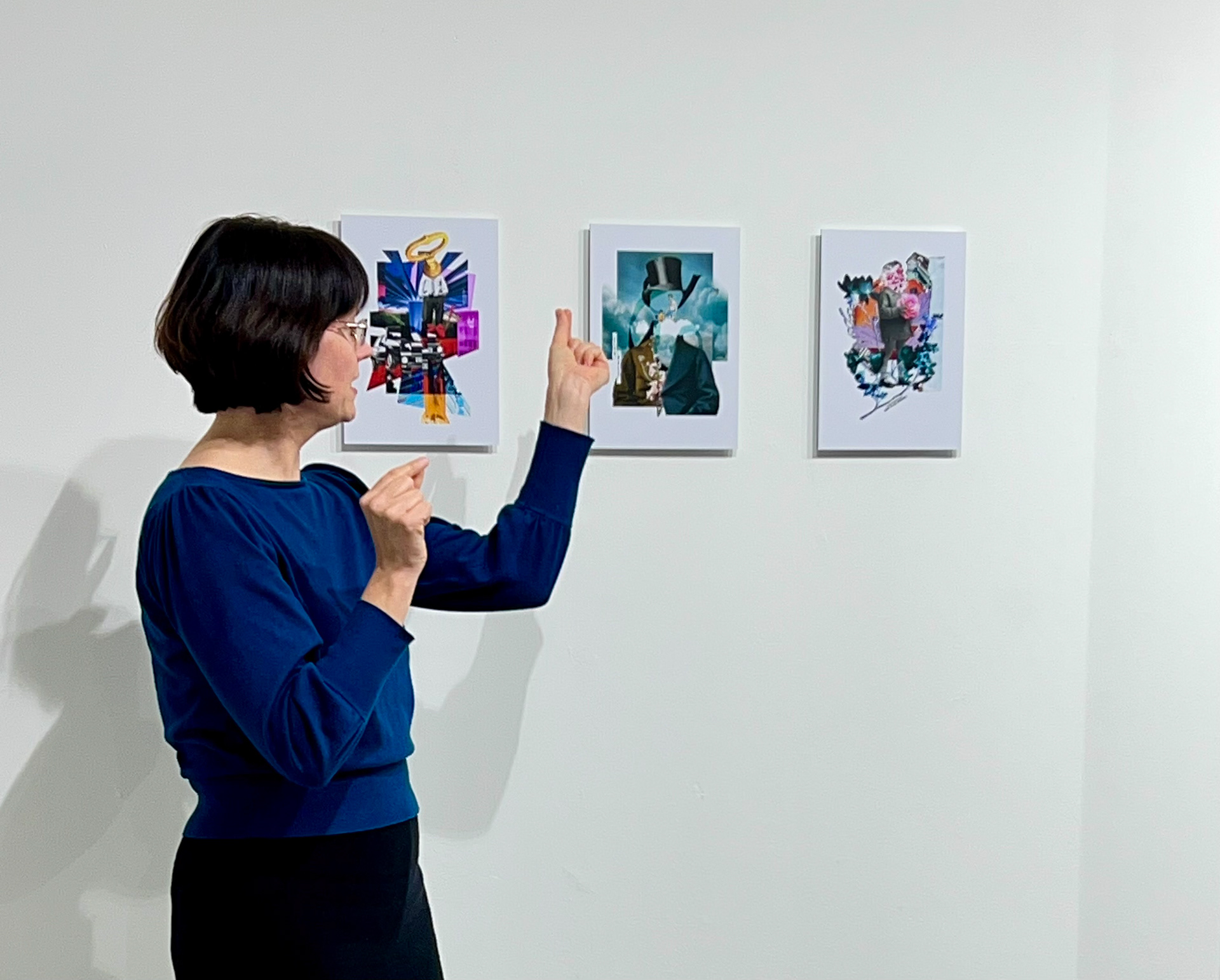 Jannine Koch, art historian, explaining Chris´ collages