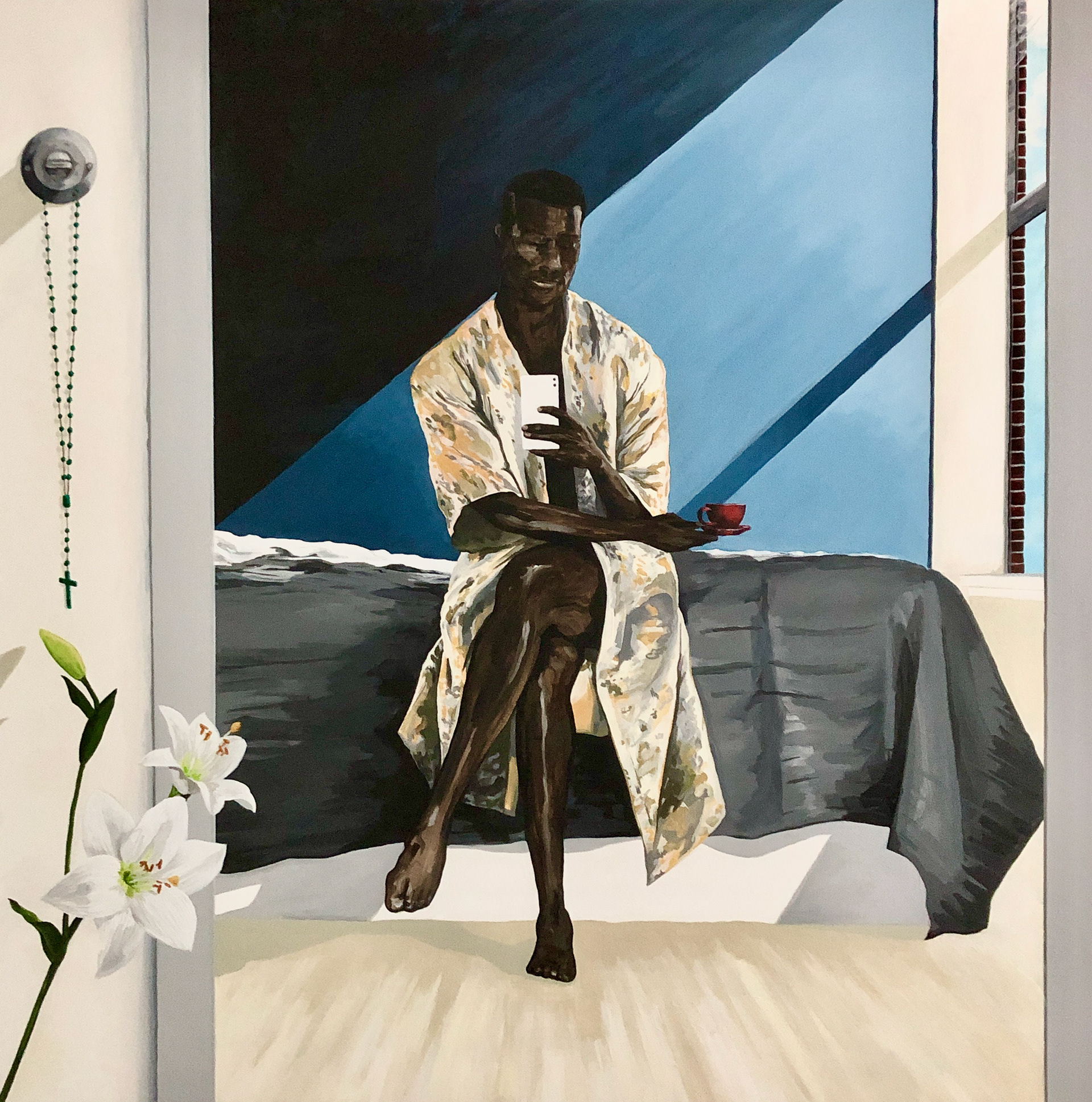 dancer with red cup and lilies (sanford) _ 07.2021 _ acryl on canvas _ 100 x 100 cm