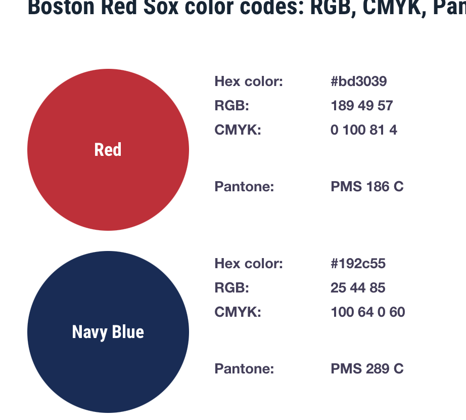 Boston Red Sox Brand Color Codes