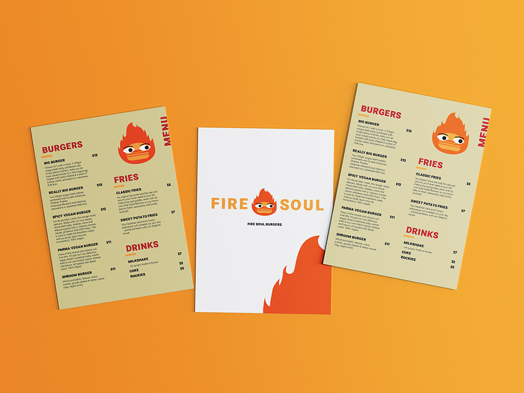 Fire Soul Burgers Menu Mock-up