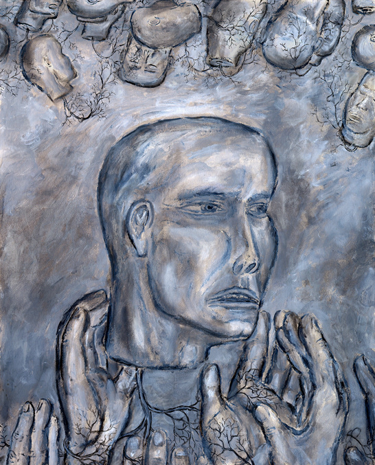 Heads, 2002, Ink and guache on paper 17" x 14"