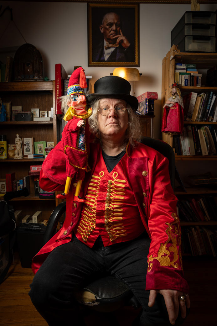 Keith Jones aka “Professor Kitos” operates the Porta-A-Globe mobile puppet theatre Tuesday, Nov. 12, 2024, in Rochester ,New York.