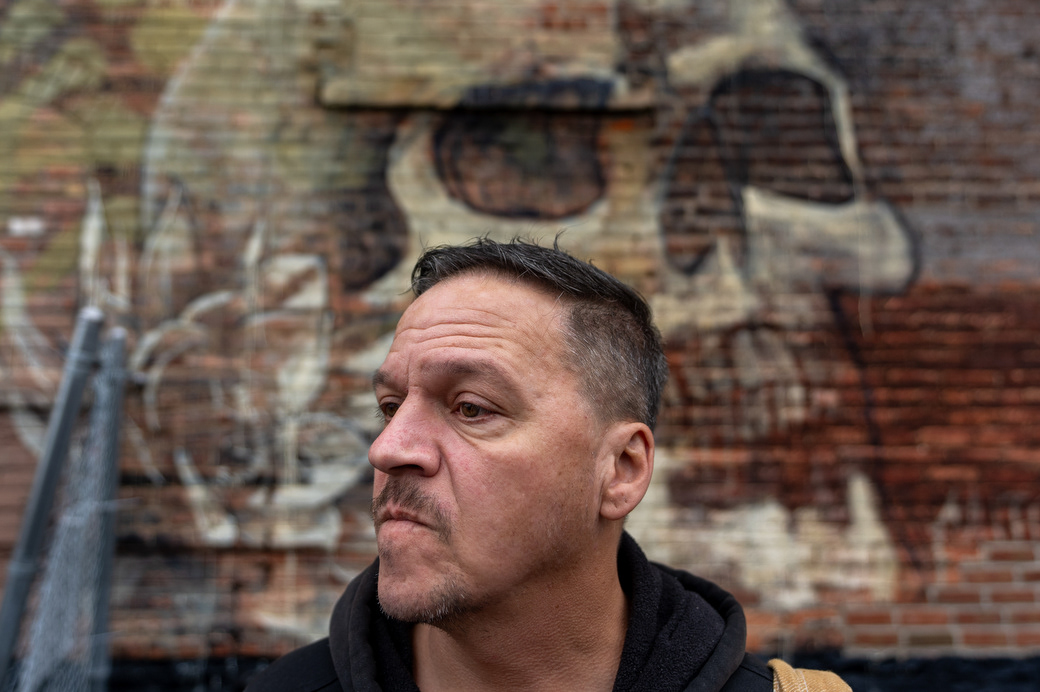 Gary Harding outside his apartment preparing to load his vehicle with supplies that he will hand out to the homeless in Rochester, NY on Nov. 4, 2023.  Harding is a co-founder of the not for profit Recover All Ways, which gives supplies and support to the homeless and/or those who are addicted to drugs.  
