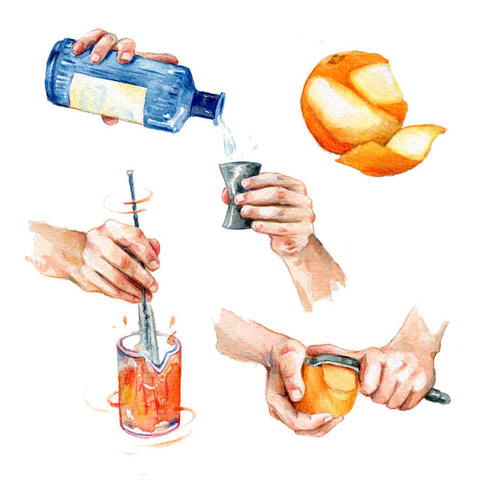 Negroni Cocktail 'Shakers & Makers' Illustration
