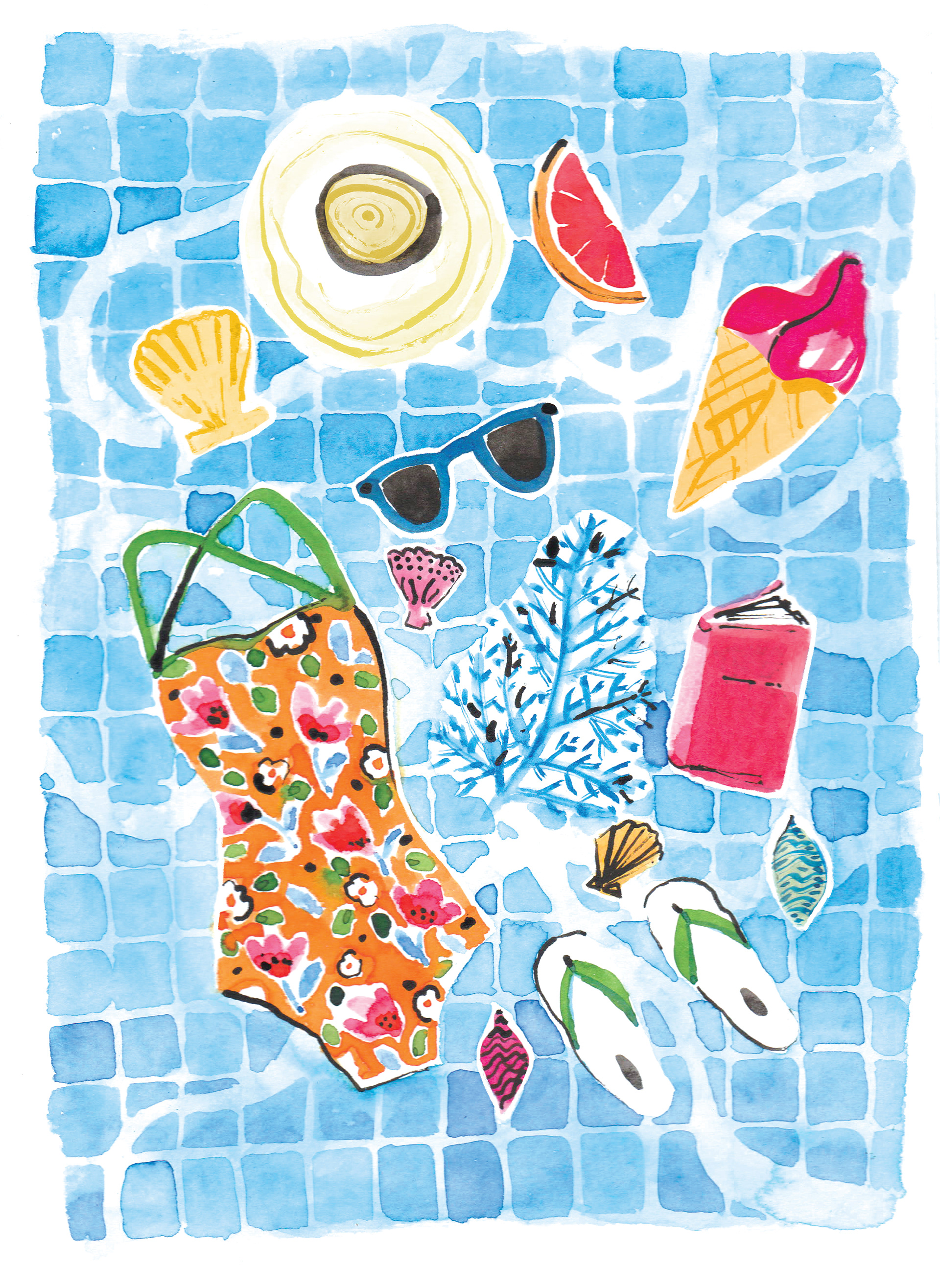 Pool & icons summer illustration