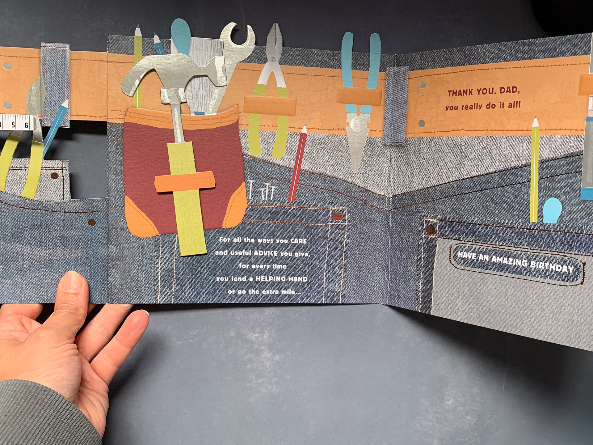 Three fold card with dye cut detail and textured foil