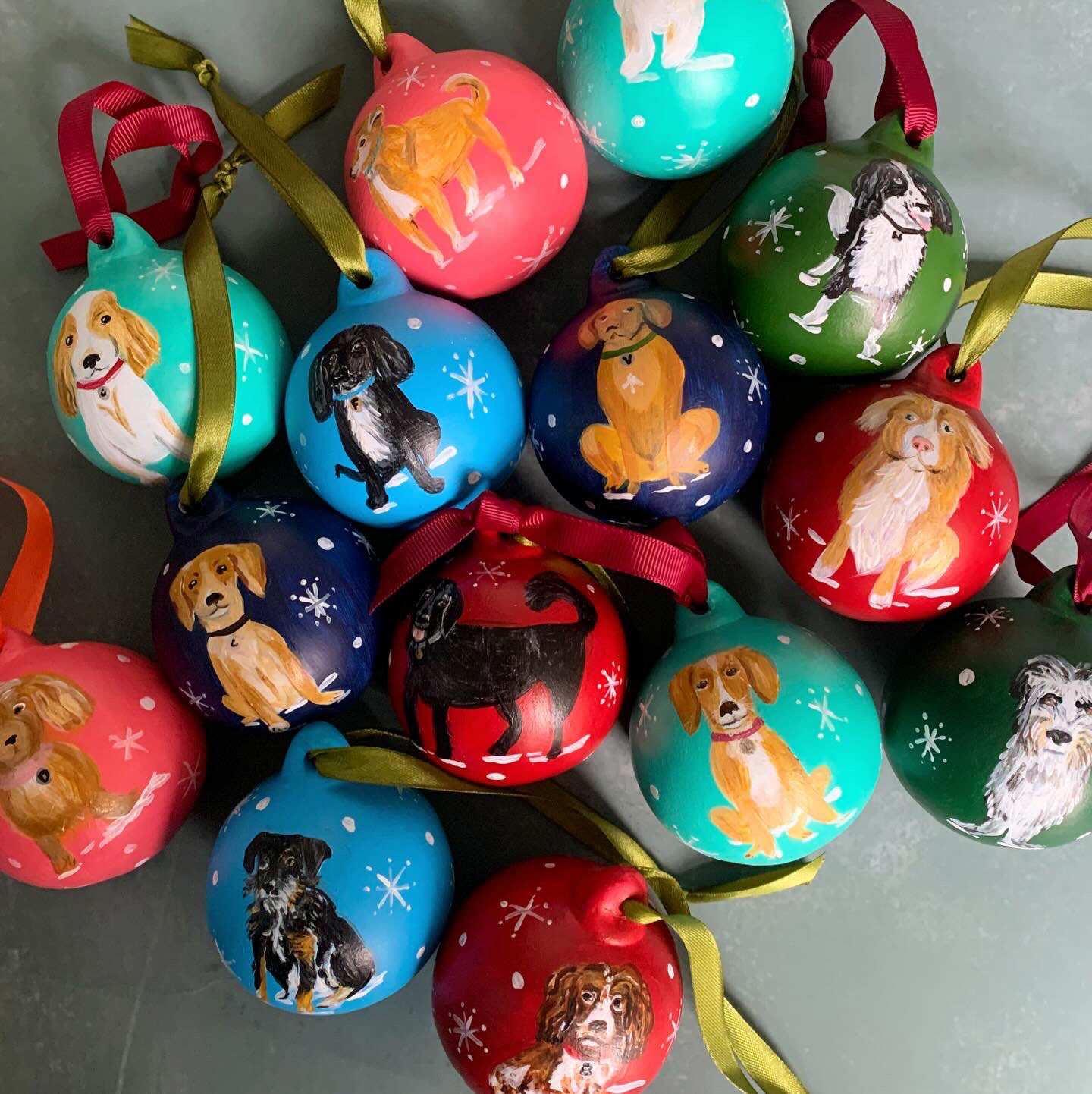 dog portrait Christmas baubles