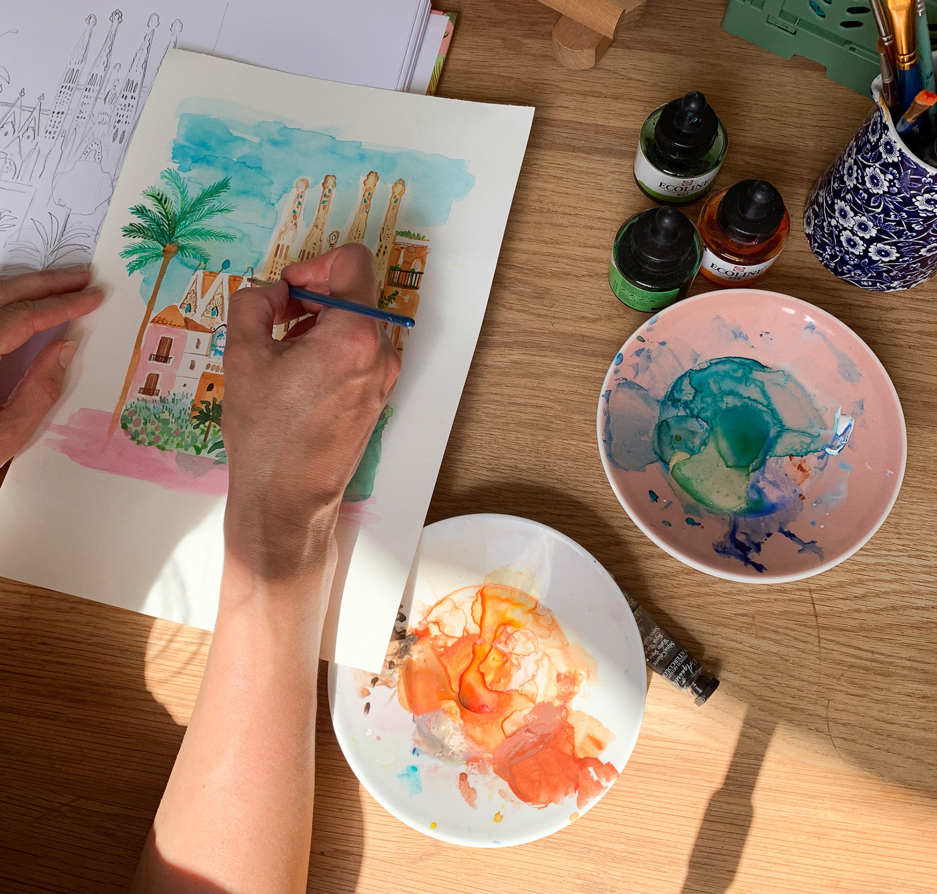Developing new travel paintings....this one is Barcelona