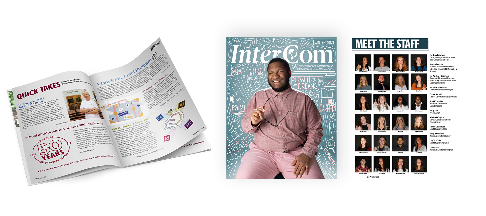 Assistant Student Designer for the UofSC InterCom Magazine Winter 2021 edition.