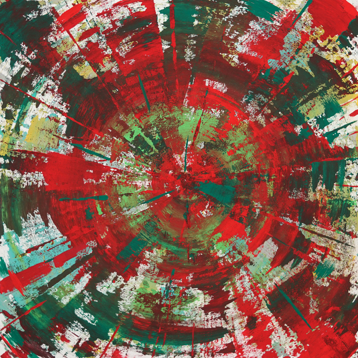 絵の具をつけたタコ糸を画面上で円形の軌跡を描くようにこすりつけた。