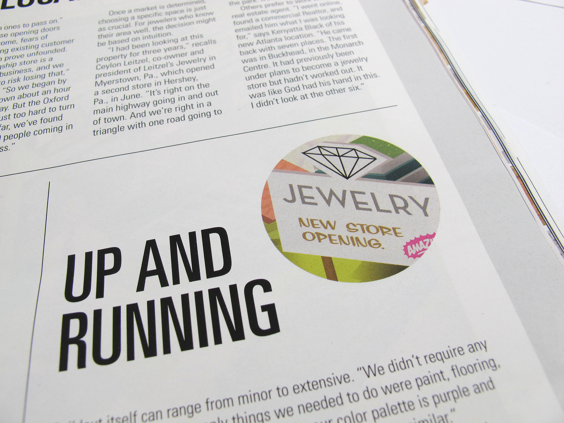 Close-up of JCK Magazine layout using smart insets and cutouts of Nils-Petter Ekwall’s illustration, enhancing visual storytelling within the article design.