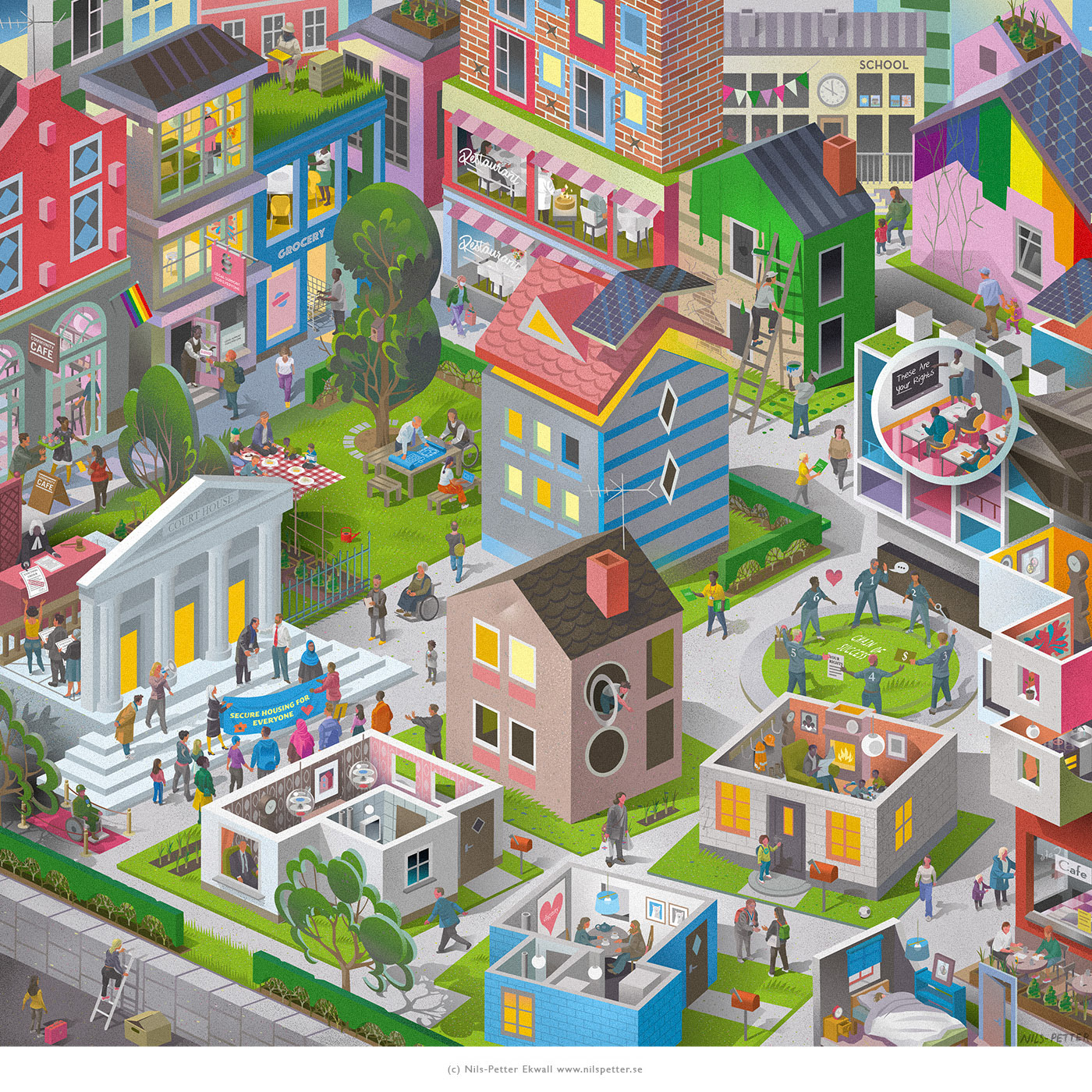 Cityscape illustration by Swedish illustrator / illustratör Nils-Petter Ekwall