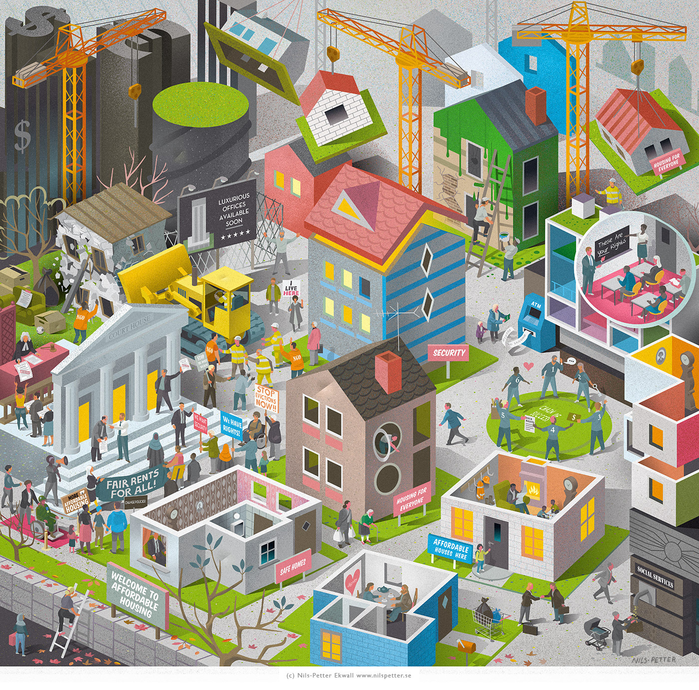 Cityscape illustration by Swedish illustrator / illustratör Nils-Petter Ekwall 