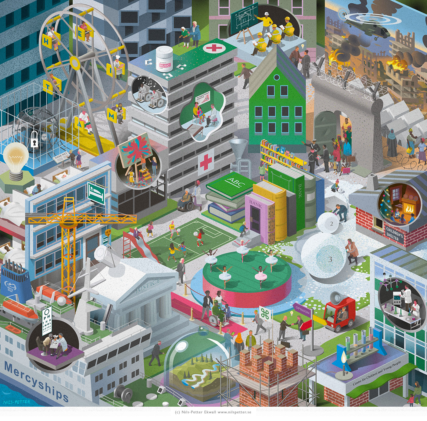 Cityscape illustration by Swedish illustrator / illustratör Nils-Petter Ekwall 