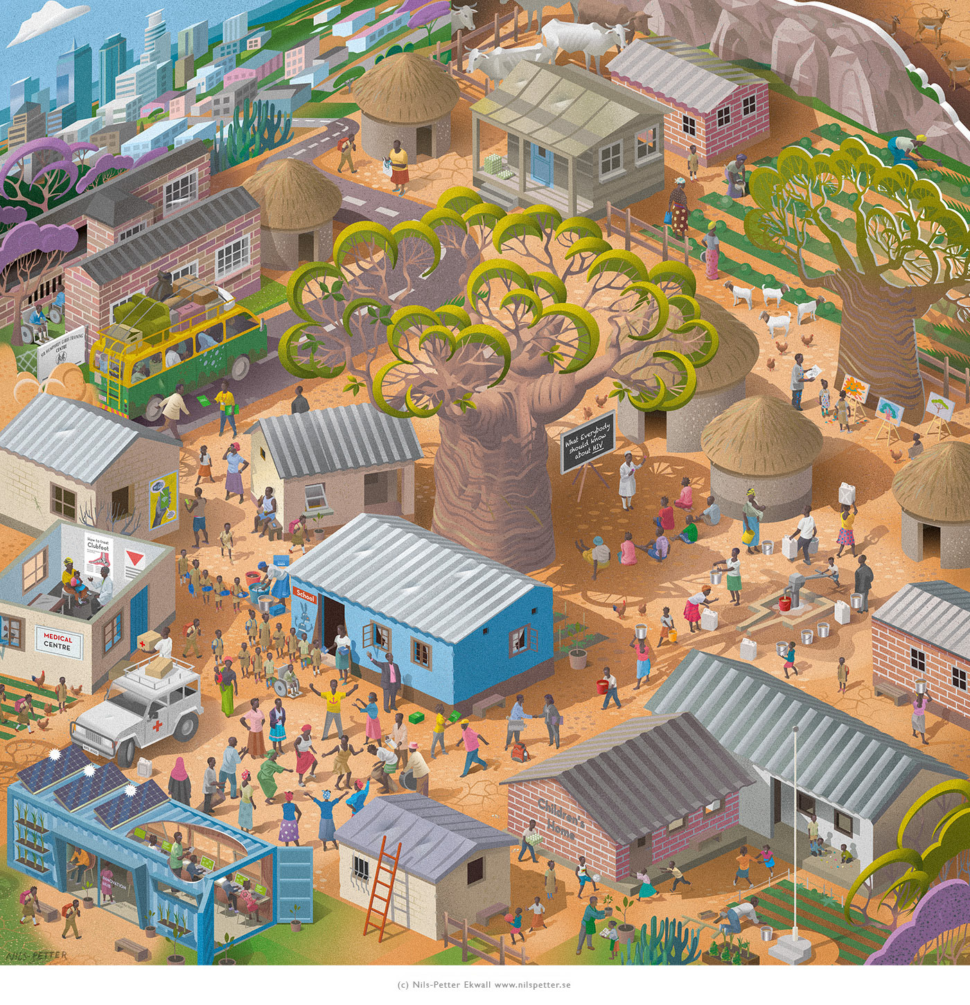 Zimbabwe Cityscape illustration by Swedish illustrator / illustratör Nils-Petter Ekwall 