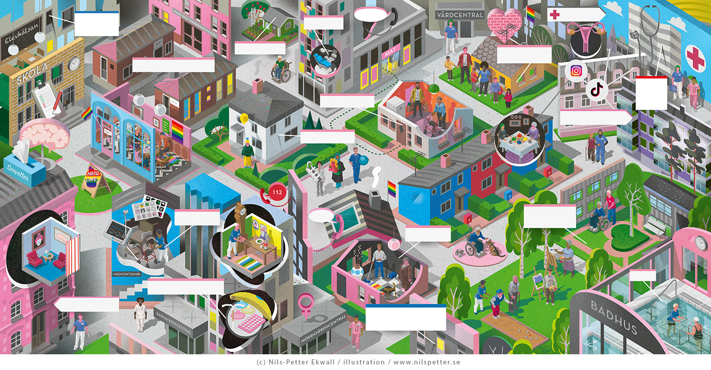 cityscape illustration by Swedish illustrator / illustratör Nils-Petter Ekwall 