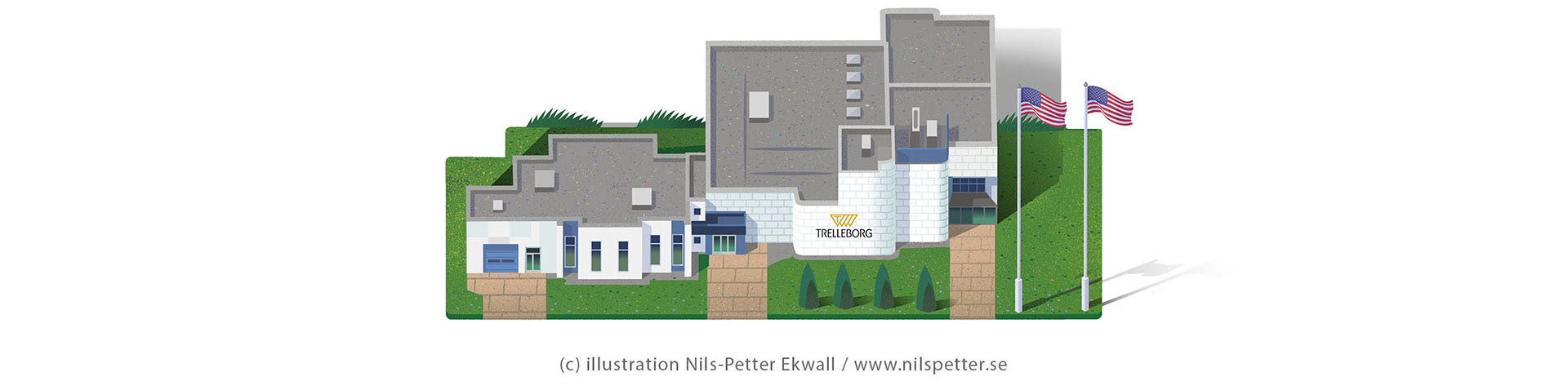 Architectural-style illustration of Trelleborg’s American headquarters – illustrated for a brand magazine feature.