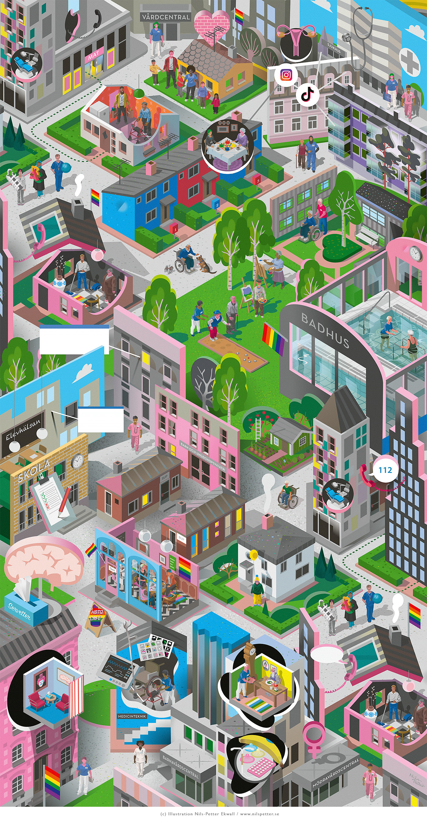 city illustration by Swedish illustrator / illustratör Nils-Petter Ekwall 