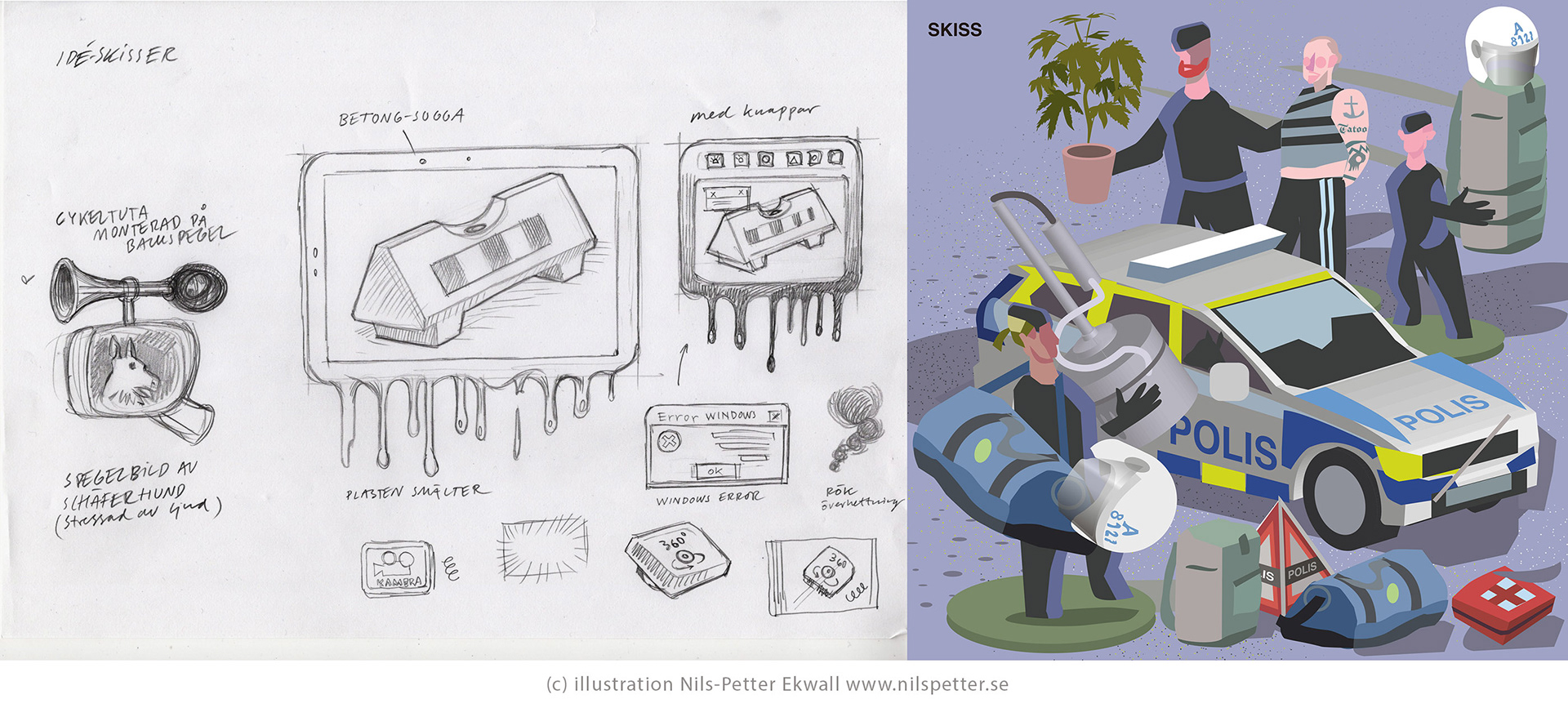 Concept sketches for editorial job by Stockholm based illustrator Nils-Petter Ekwall 