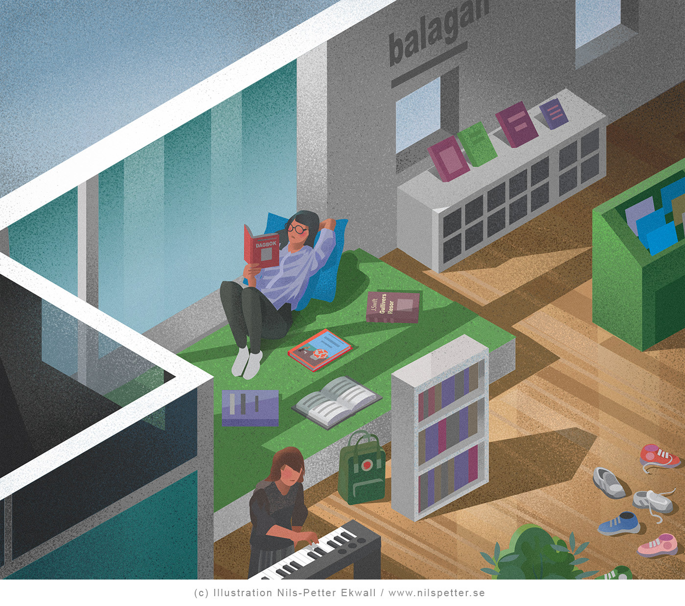 Illustration of a floor-plan for malmö stadsbibliotek library by Nils-Petter Ekwall  Stockholm based illustrator