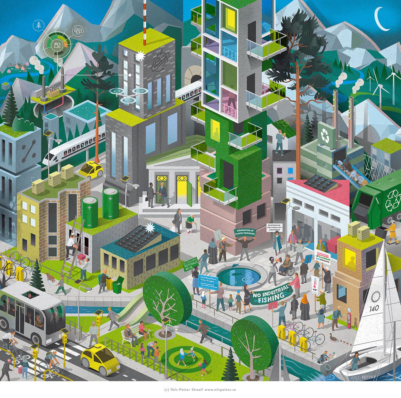 detailed Cityscape illustration by Swedish illustrator / illustratör Nils-Petter Ekwall 
