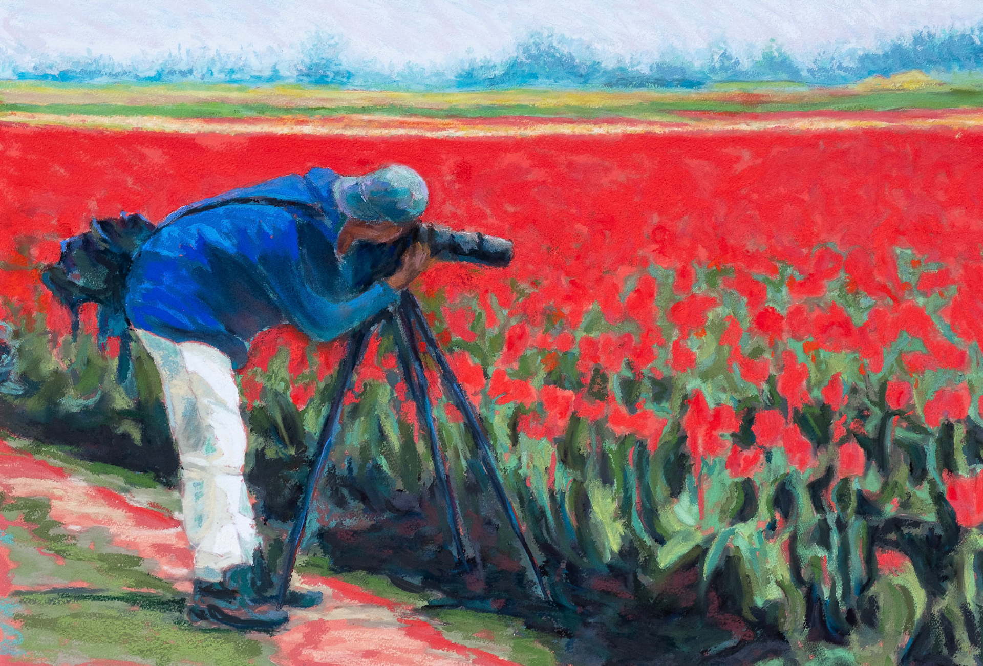 Wooden Shoe Tulip Field - Pastel by James Southworth