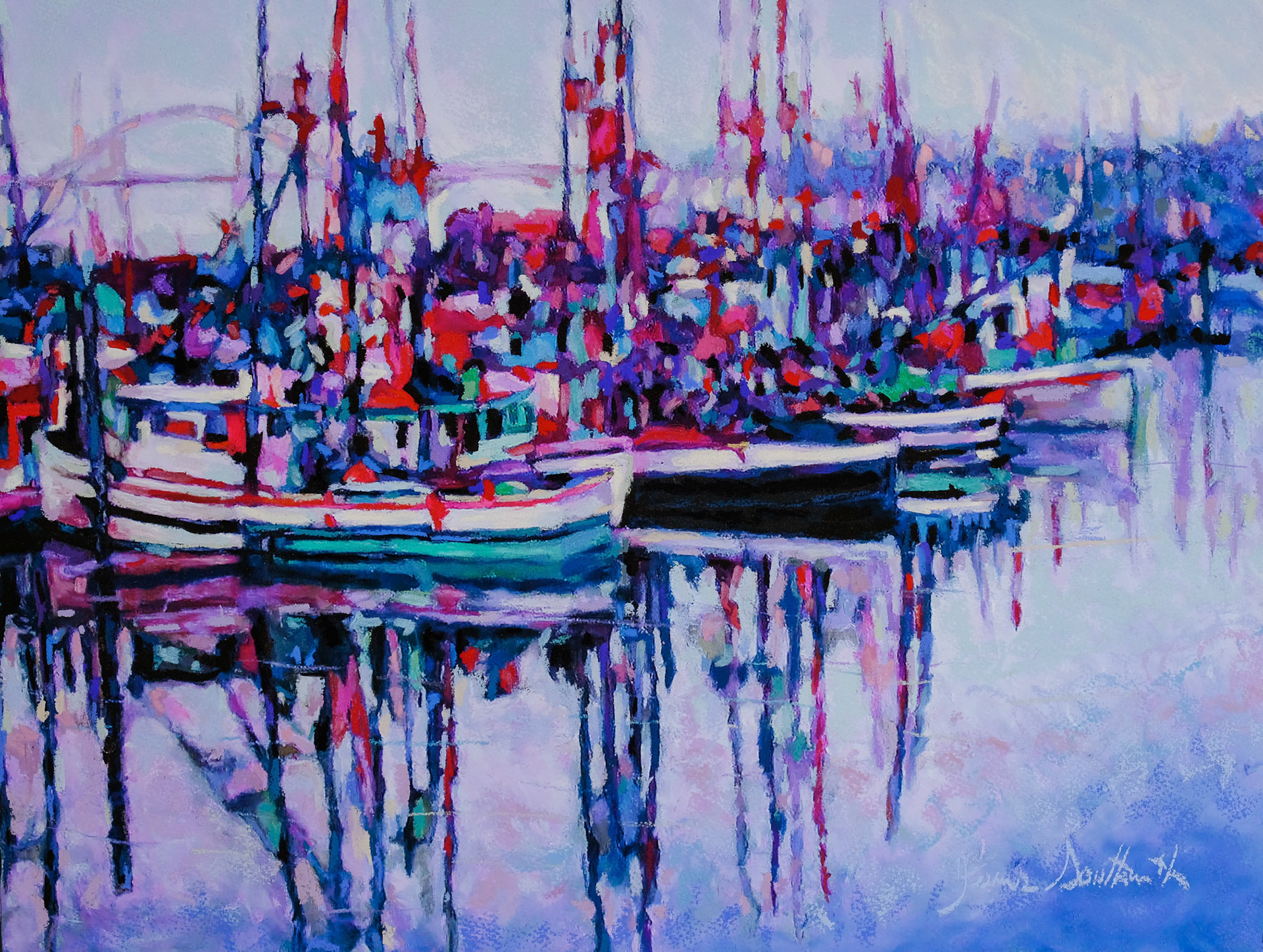 Newport Bay Bridge - Pastel by James Southworth