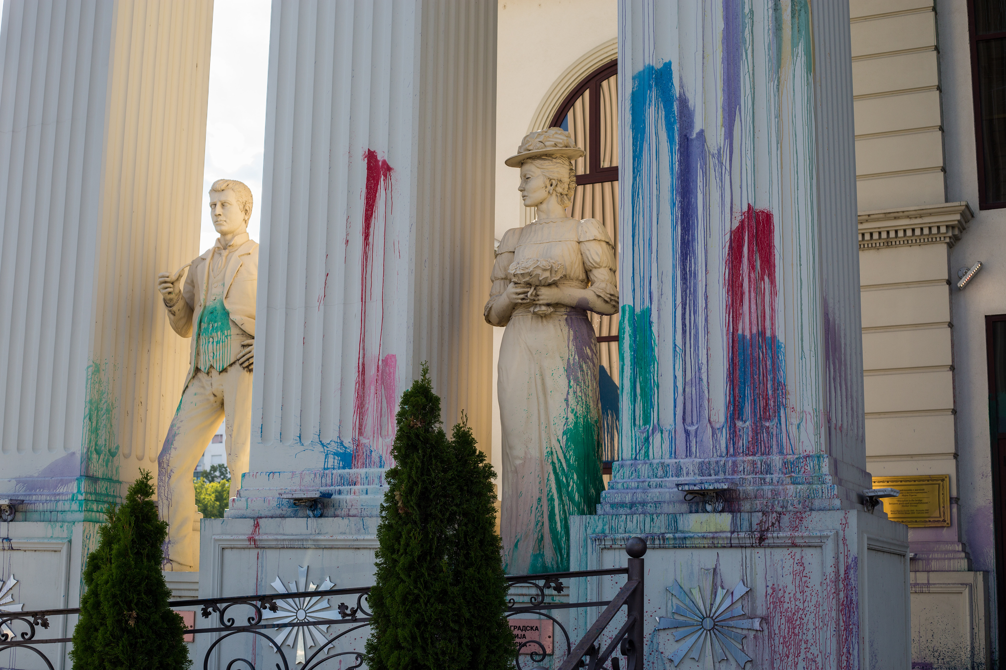 Protesters threw paint filled balloons at government buildings, statues and monuments. The colors have been left as a constant visual reminder of the corrupt government.