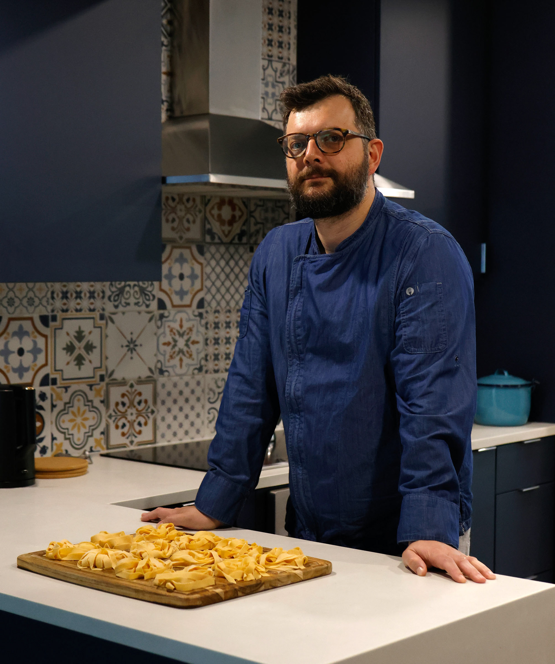 Filippo Trapella poses for a portrait in his home kitchen in Athens, Georgia, on Friday, April 4, 2025. Trapella is an Italian chef who was born and raised in Bologna, Italy.