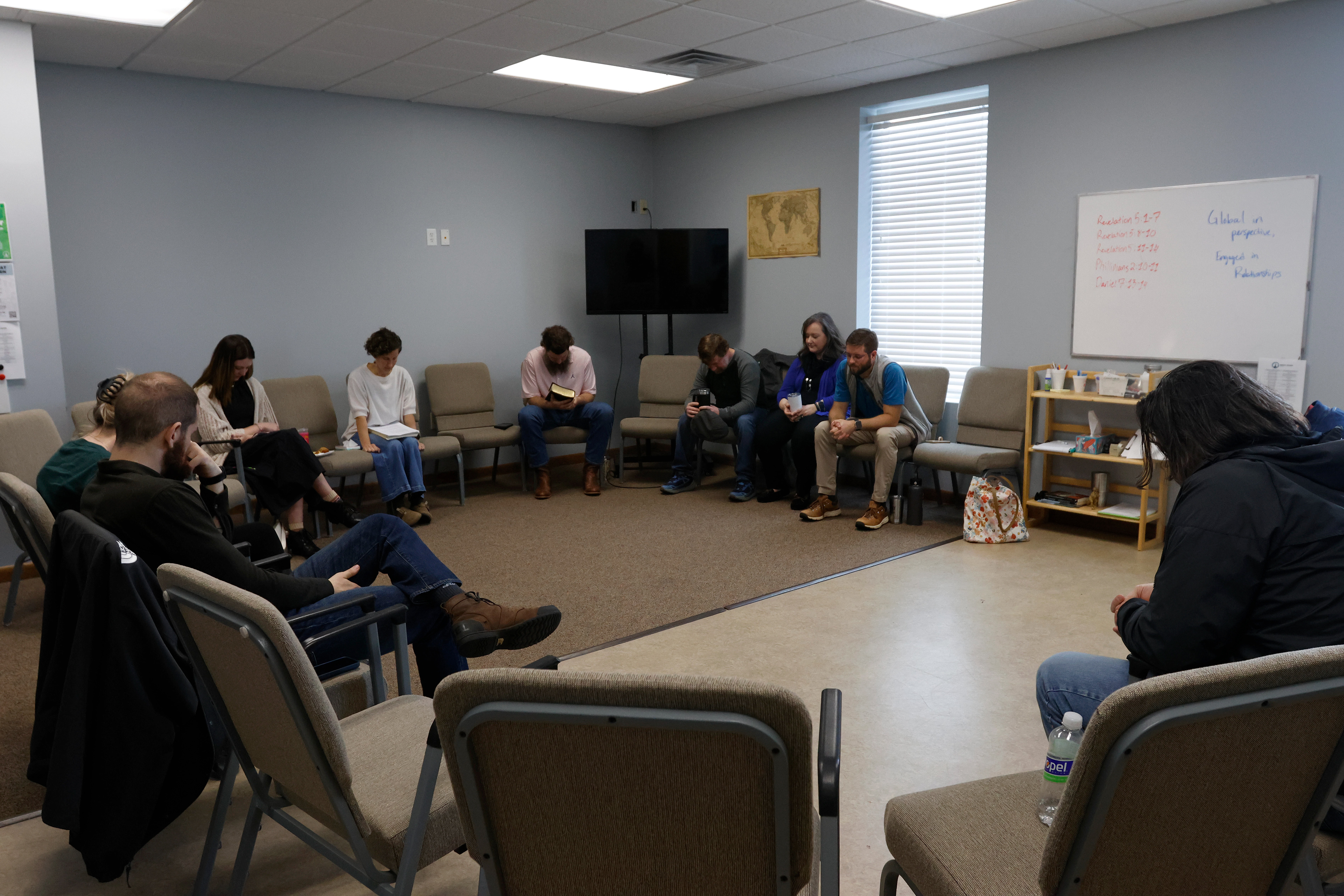 Members of the Crumbley's Life Group pray on Sunday, February 16, 2025, at Beech Haven Church in Athens, Georgia. The Crumbley's Life Group meets at 11 a.m. on Sundays.