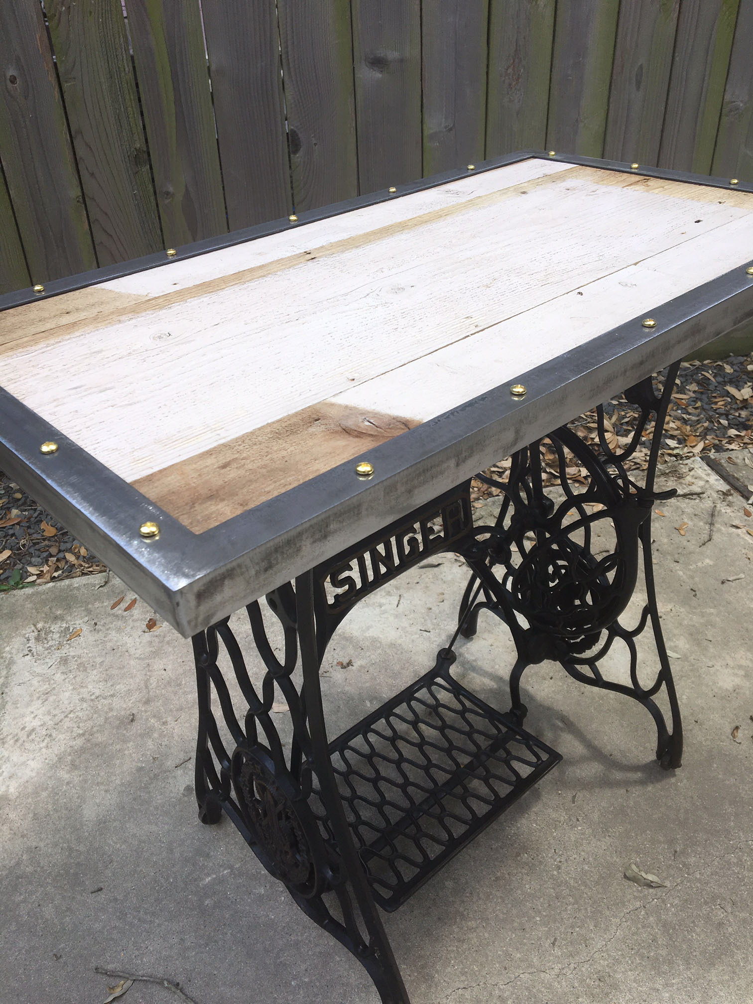 Custom table top made for vintage Singer sewing machine base