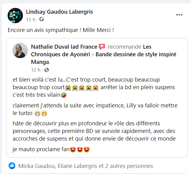 Avis sur la page Facebook des Chroniques de Ayonéri