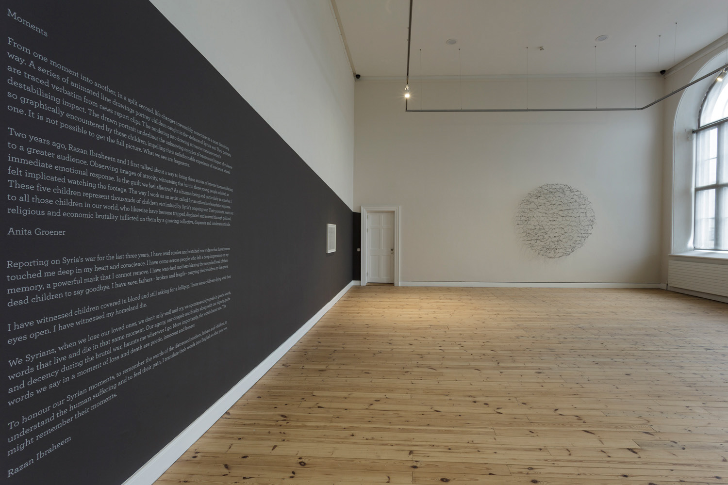 Prolonged by a Hundred Shadows (2019), twigs, paper, paint, twine, 240cm diameter