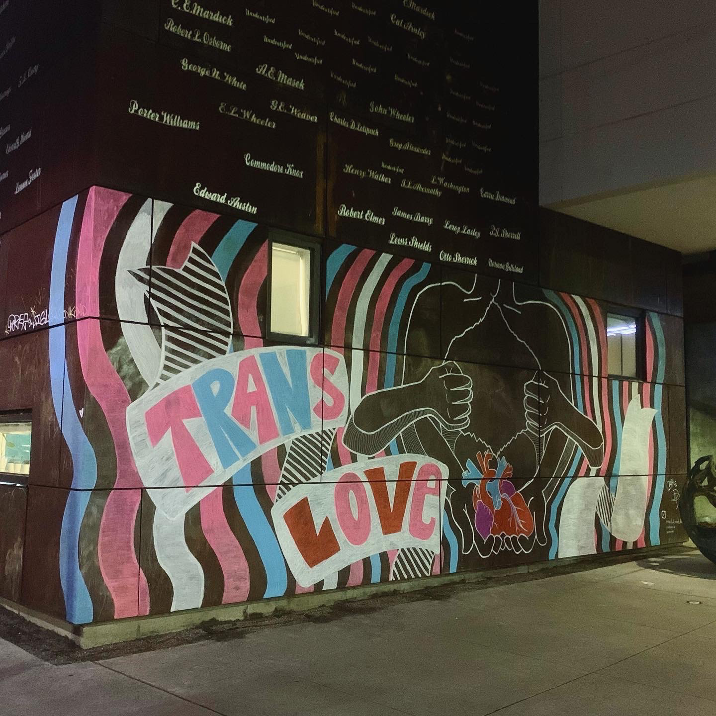 Trans Love, 2022. Installation at AHHA Tulsa in collaboration with queer artist Carle the Artiste in honor of International Transgender Day of Visibility.