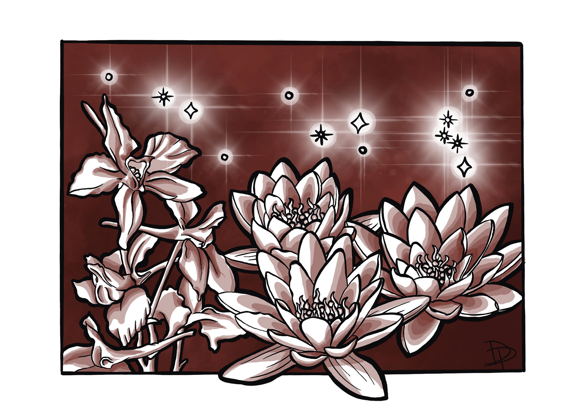 July: Larkspur & Water Lily. Ruby. Cancer & Leo.