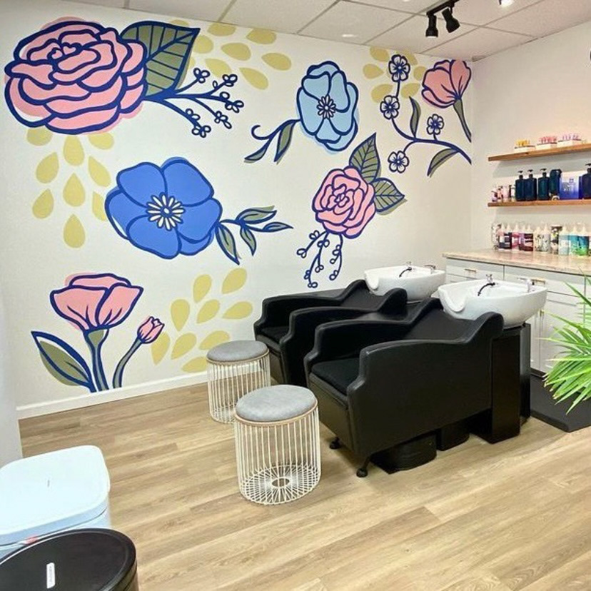 Wildflower Blu Salon, 2023. Executed in collaboration with Kelci Buss during my internship under Kelci Buss Design.