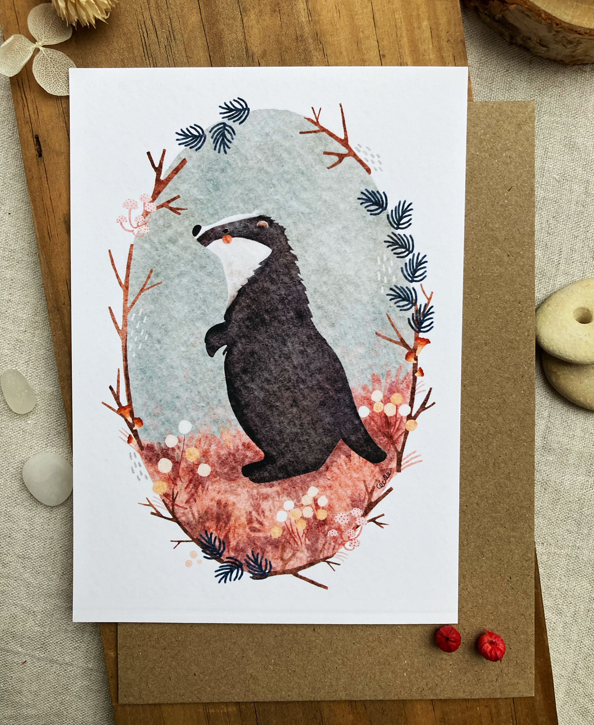 Carte postale blaireau