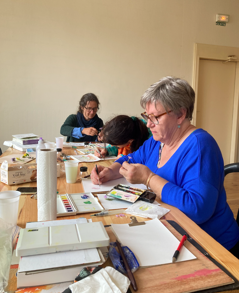 Salle des fêtes de Comus pour finir les aquarelles au sec !