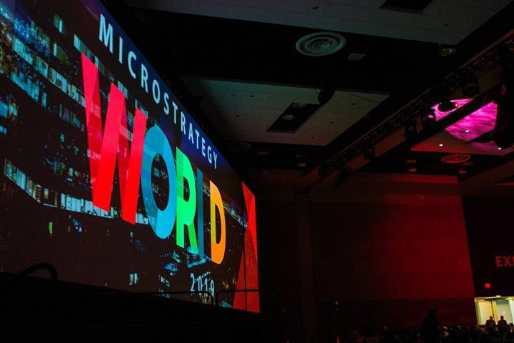 MicroStrategy World branding onscreen